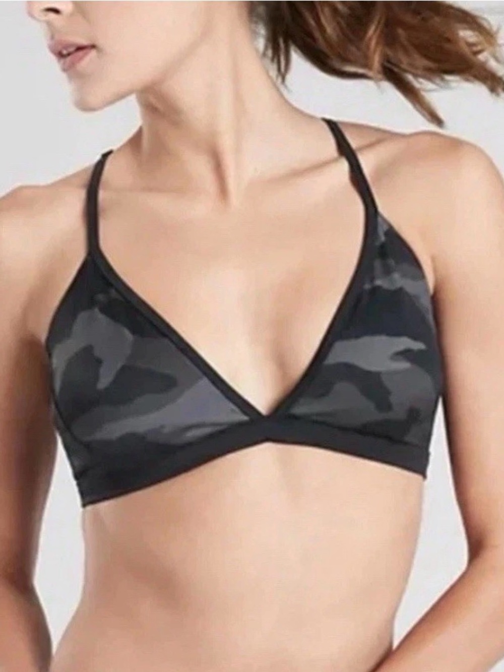 ATHLETA Freestyle Camo Bikini Top Sz Small Swim Top Black Gray Green Brown Camo